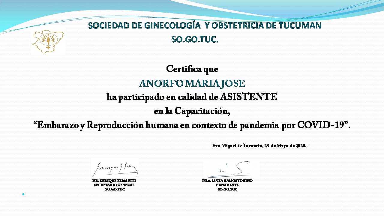 Certificados - Embarazo y Reproducción Humana en contexto de pandemia por  COVID19 - Mayo 2020 - SEDE Tucumán